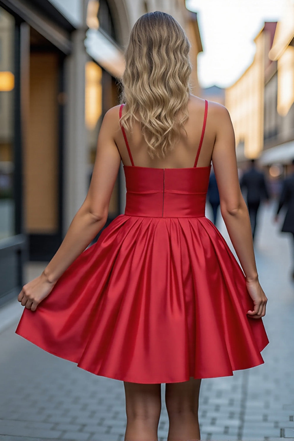 Red Spaghetti Straps A Line Homecoming Dress With 3D Flowers