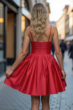 Red Spaghetti Straps A Line Homecoming Dress With 3D Flowers
