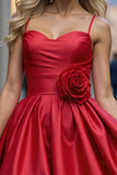 Red Spaghetti Straps A Line Homecoming Dress With 3D Flowers