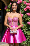 Fuchsia Strapless Keyhole Satin A Line Homecoming Dress