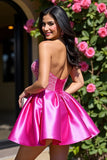 Fuchsia Strapless Keyhole Satin A Line Homecoming Dress