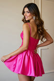 Fuchsia One Shoulder Ruched A Line Homecoming Dress With 3D Flowers