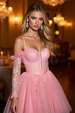 Pink Cold Shoulder Corset A Line Homecoming Dress With Appliques