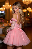 Pink Cold Shoulder Corset A Line Homecoming Dress With Appliques