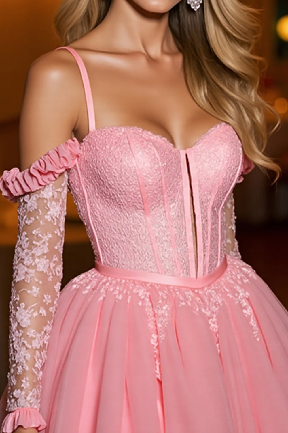 Pink Cold Shoulder Corset A Line Homecoming Dress With Appliques