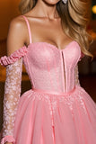 Pink Cold Shoulder Corset A Line Homecoming Dress With Appliques