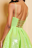 Sparkly Green Spaghetti Straps A Line Mini Homecoming Dress