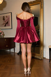 Sparkly Burgundy Satin Corset Beaded A Line Short Homecoming Dress