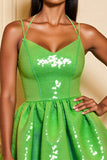 Sparkly Green A Line Sequins Lace Up Back Short Homecoming Dress