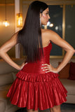Red A Line Corset Tiered Satin Sweetheart Short Homecoming Dress