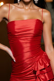 Red Satin Bodycon Spaghetti Straps Short Homecoming Dress with Ruffles