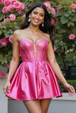 Fuchsia Corset Beaded Strapless Homecoming Dress