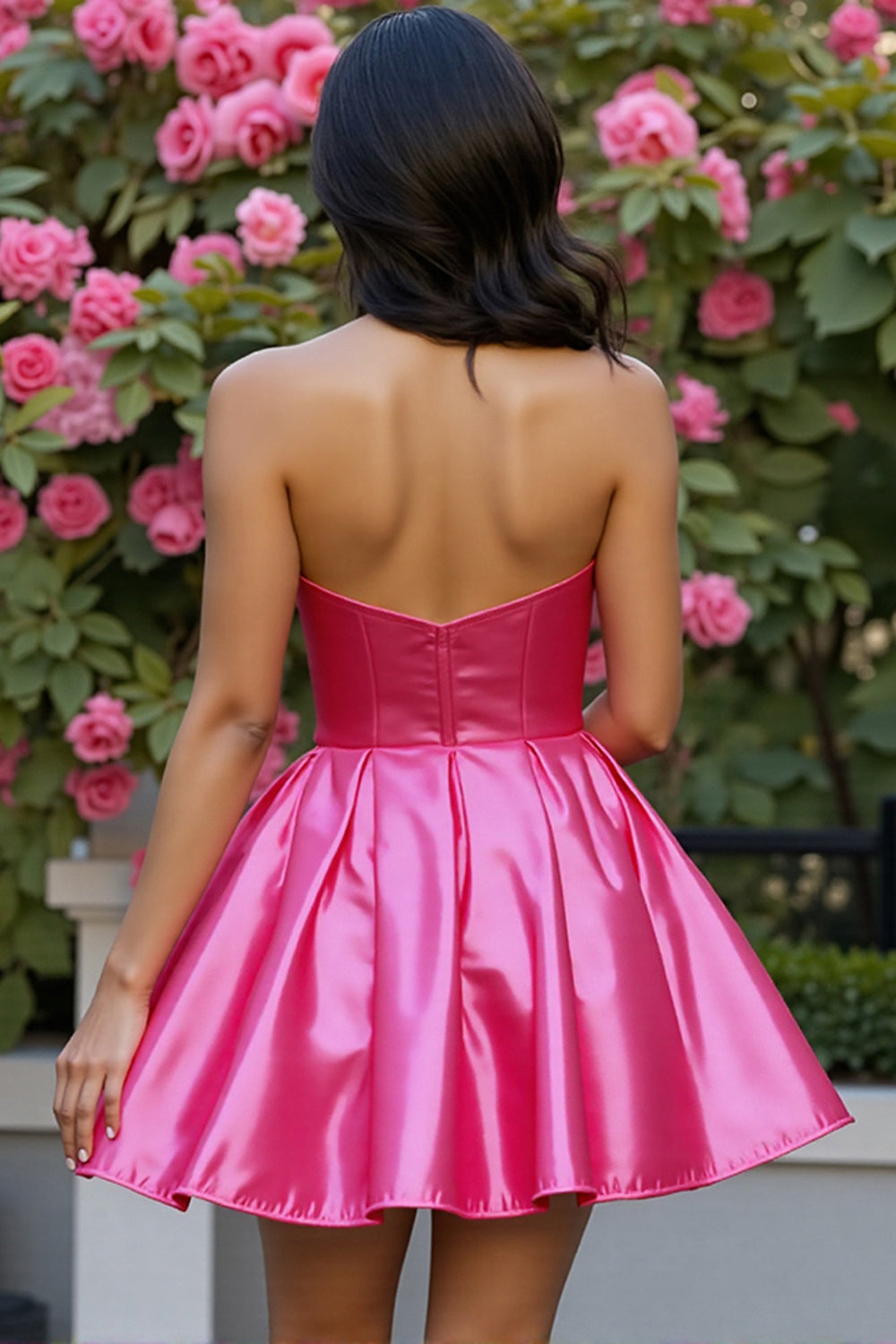 Fuchsia Corset Beaded Strapless Homecoming Dress