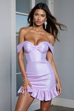 Off the Shoulder Lilac Bodycon Homecoming Dress with Ruffles
