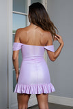 Off the Shoulder Lilac Bodycon Homecoming Dress with Ruffles