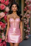 Sparkly Pink Strapless Corset Bodycon Homecoming Dress