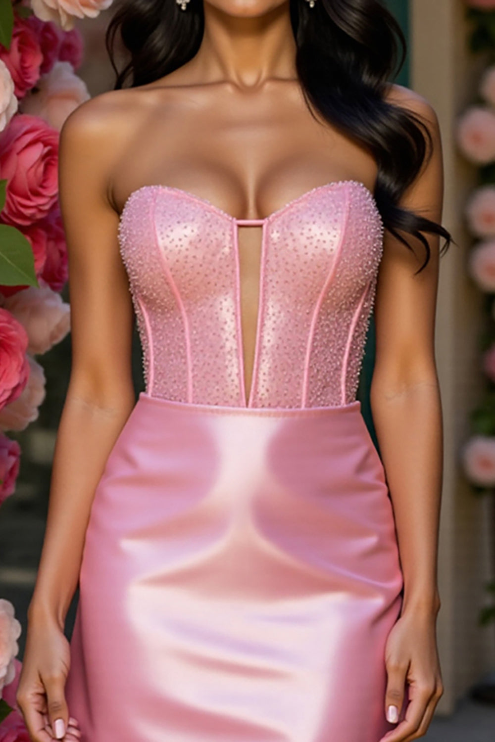 Sparkly Pink Strapless Corset Bodycon Homecoming Dress