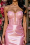 Sparkly Pink Strapless Corset Bodycon Homecoming Dress