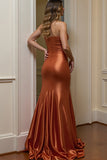 Strapless Orange Satin Prom Dress