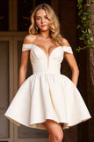 Off The Shoulder A Line White Homecoming Dress