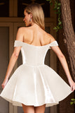 Off The Shoulder A Line White Homecoming Dress