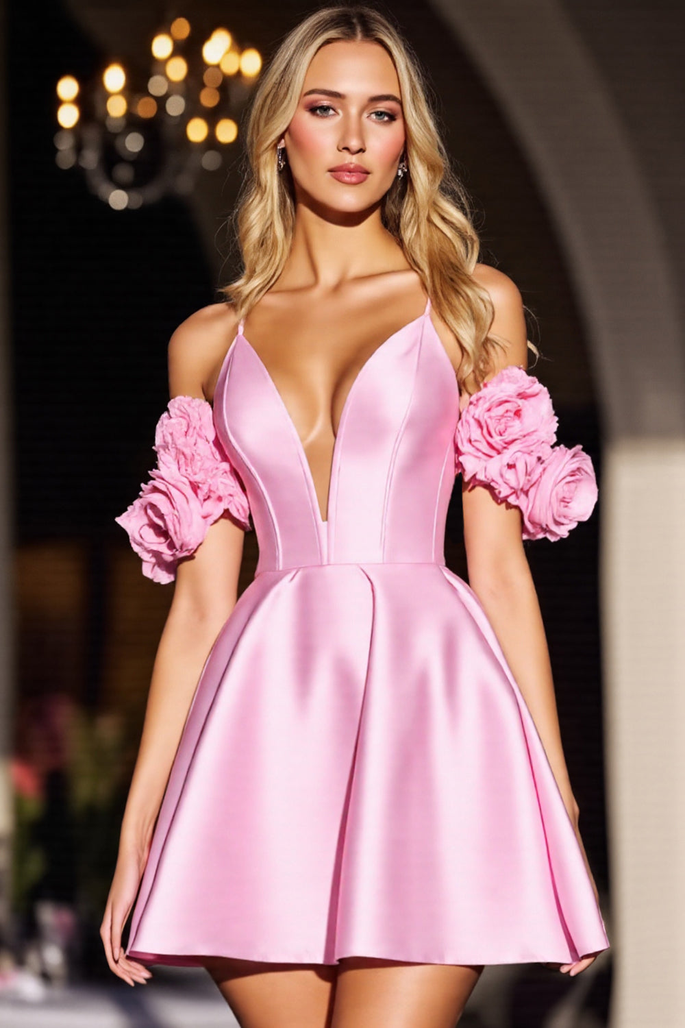 Pink Corset Cute Homecoming Dress with 3D Flowers