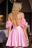 Pink Corset Cute Homecoming Dress with 3D Flowers