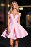 Pink Satin Ruched A Line Homecoming Dress