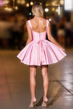Pink Satin Ruched A Line Homecoming Dress