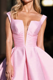 Pink Satin Ruched A Line Homecoming Dress