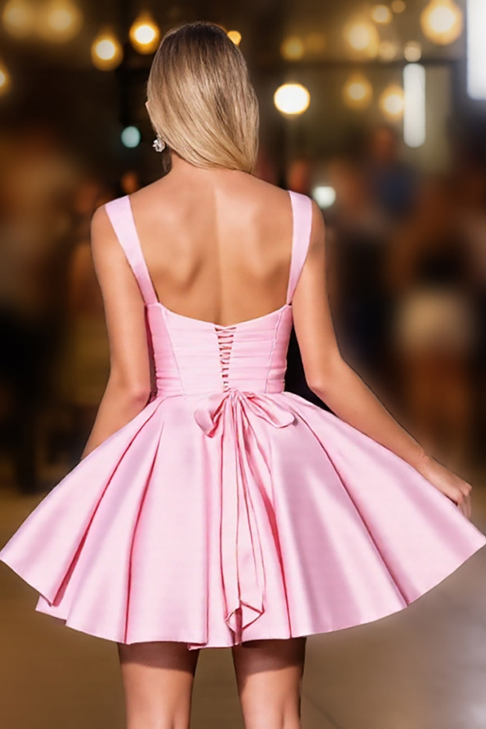 Pink Satin Ruched A Line Homecoming Dress