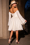 Off The Shoulder A Line Ivory Cocktail Dress with Long Sleeves