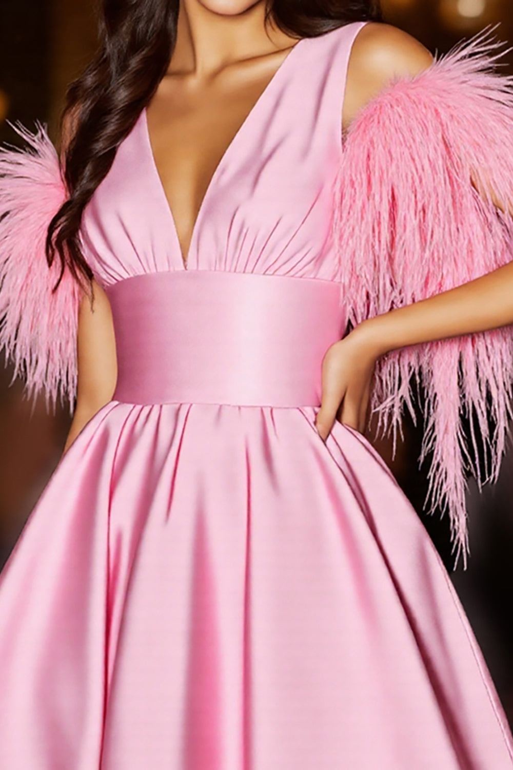 Pink Cute Homecoming Dress with Feathers
