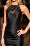 Black Bodycon Satin Halter Short Homecoming Dress