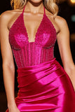 Fuchsia Corset Bodycon Halter Short Homecoming Dress