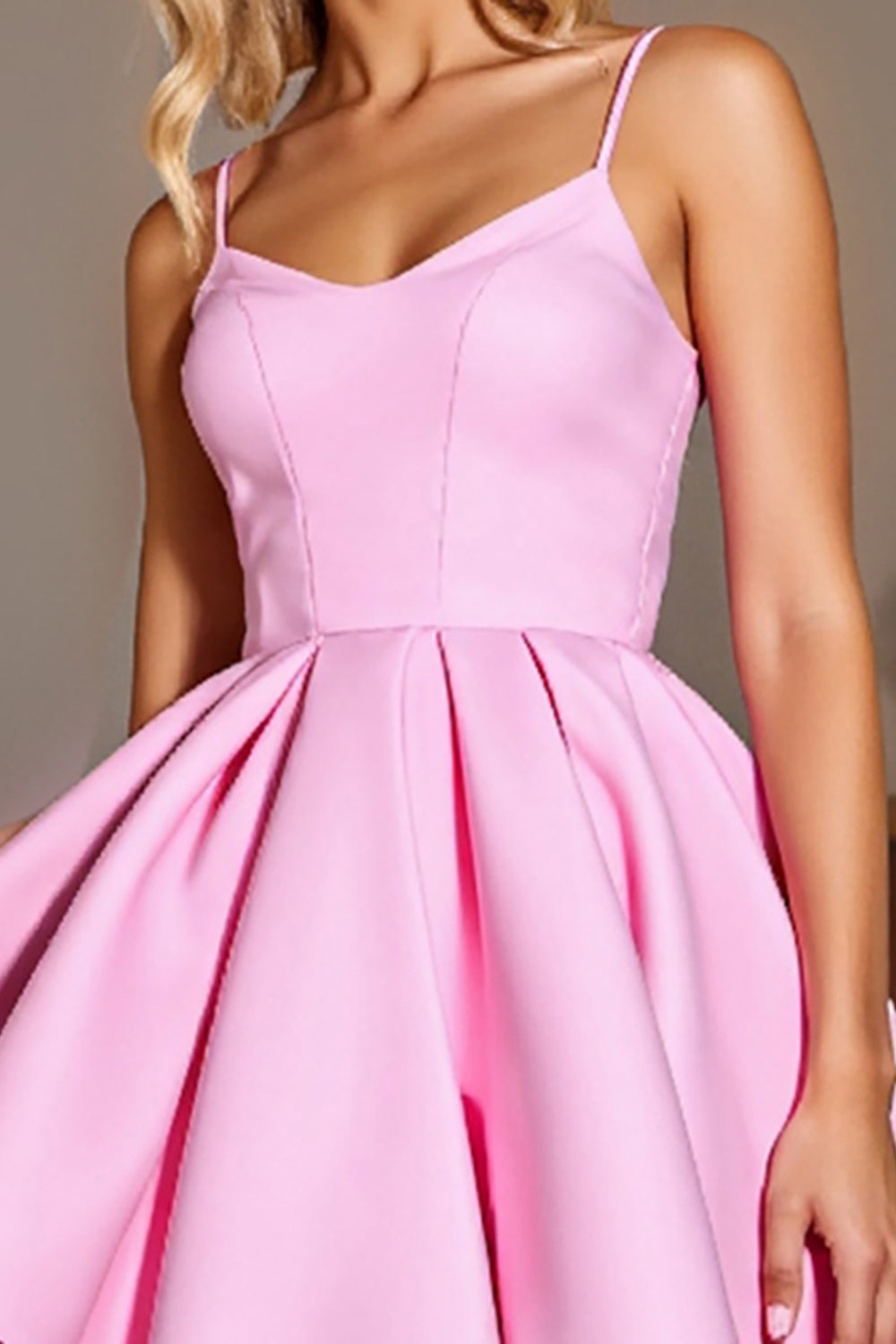 Pink  A Line Satin Spaghetti Straps Short Homecoming Dress