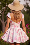 Pink Flower Corset Short A Line Homecoming Dress
