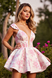 Pink Flower Corset Short A Line Homecoming Dress