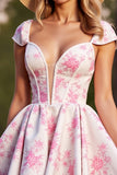 Pink Flower Corset Short A Line Homecoming Dress