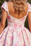Pink Flower Corset Short A Line Homecoming Dress
