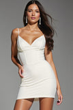 Ivory Satin Spaghetti Straps Satin Short Homecoming Dress
