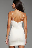 Ivory Satin Spaghetti Straps Satin Short Homecoming Dress