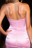 Pink Bodycon Satin Spaghetti Straps Short Homecoming Dress