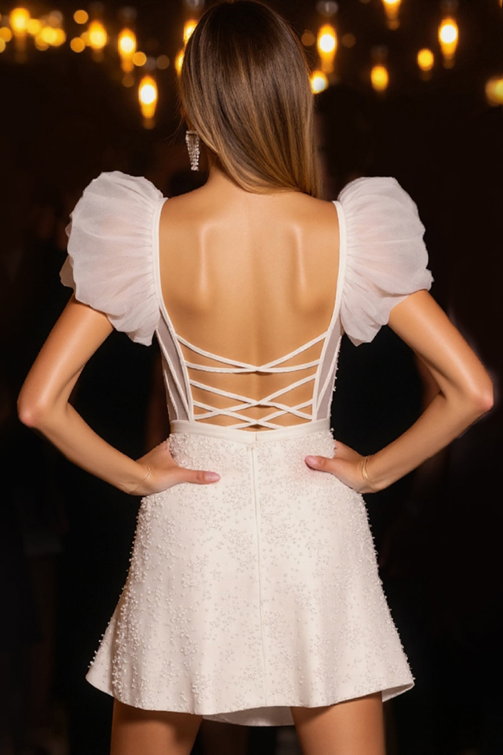 Ivory Corset Short Homecoming Dress with Ruffles