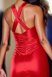 Red Bodycon Satin Halter Short Homecoming Dress