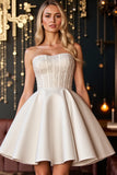 Ivory A Line Satin Strapless Corset Short Homecoming Dress