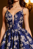 Navy Floral A Line Spaghetti Straps Short Homecoming Dress