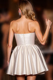 Ivory Satin A Line Strapless Short Homecoming Dress