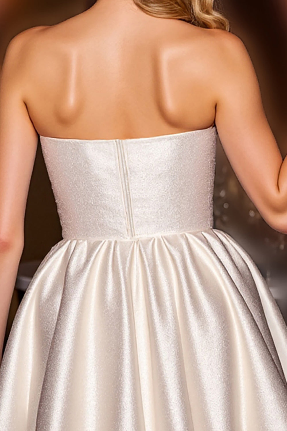 Ivory Satin A Line Strapless Short Homecoming Dress