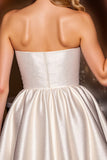 Ivory Satin A Line Strapless Short Homecoming Dress